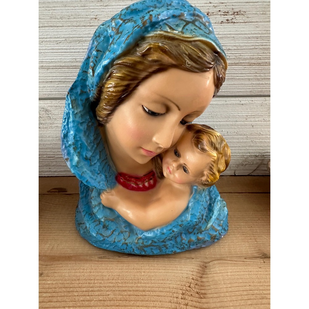 Vintage Chalkware Columbia Statuary Mary & Jesus Made In Italy